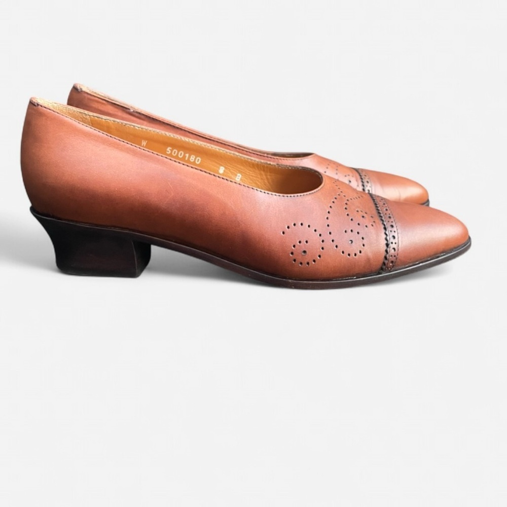 Ralph Lauren Vintage Italian Leather Brogue Loafer Cap Toe Pumps Tan US 8